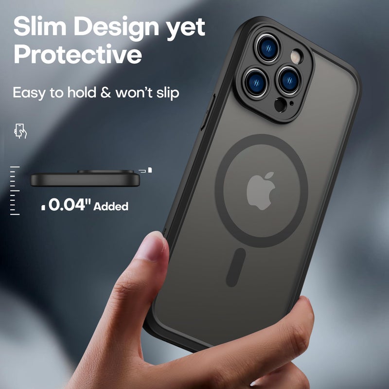 ImpactStrong Magnetic Guard Designed for iPhone 14 Pro Max Case [Camera Protection] [Military Grade Drop Tested] [Compatible with MagSafe] Slim Translucent Matte Phone Case (6.7") - Black - Image 5