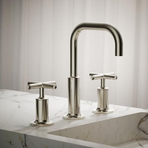 Kohler 14406-3-SN Purist® Widespread Bathroom Sink Faucet with Cross Handles, 1.2 gpm, Vibrant Polished Nickel - Image 3