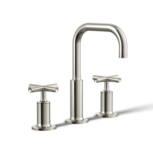 Kohler 14406-3-SN Purist® Widespread Bathroom Sink Faucet with Cross Handles, 1.2 gpm, Vibrant Polished Nickel - Image 1