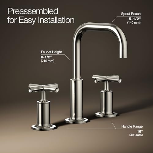 Kohler 14406-3-SN Purist® Widespread Bathroom Sink Faucet with Cross Handles, 1.2 gpm, Vibrant Polished Nickel - Image 4