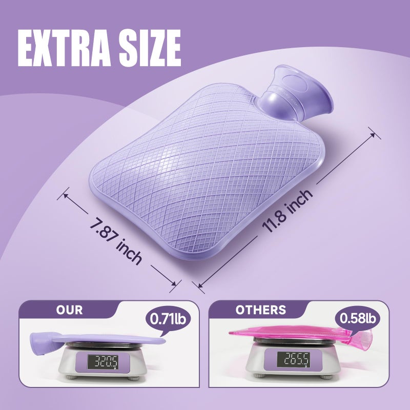 FORICOM Hot Water Bottle with Cover,Hot Water Bag for Pain Relief 2Liter,Heating Pad,Hand Warmer,Warming Bed.Classic.BPA Free,Close-Match(Green) - Image 4
