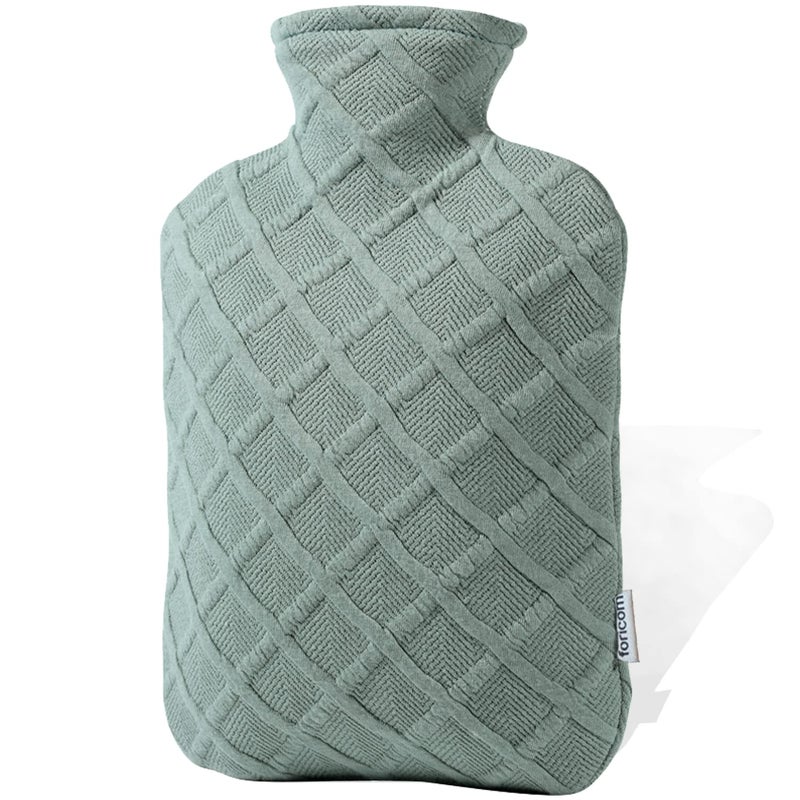 FORICOM Hot Water Bottle with Cover,Hot Water Bag for Pain Relief 2Liter,Heating Pad,Hand Warmer,Warming Bed.Classic.BPA Free,Close-Match(Green) - Image 1