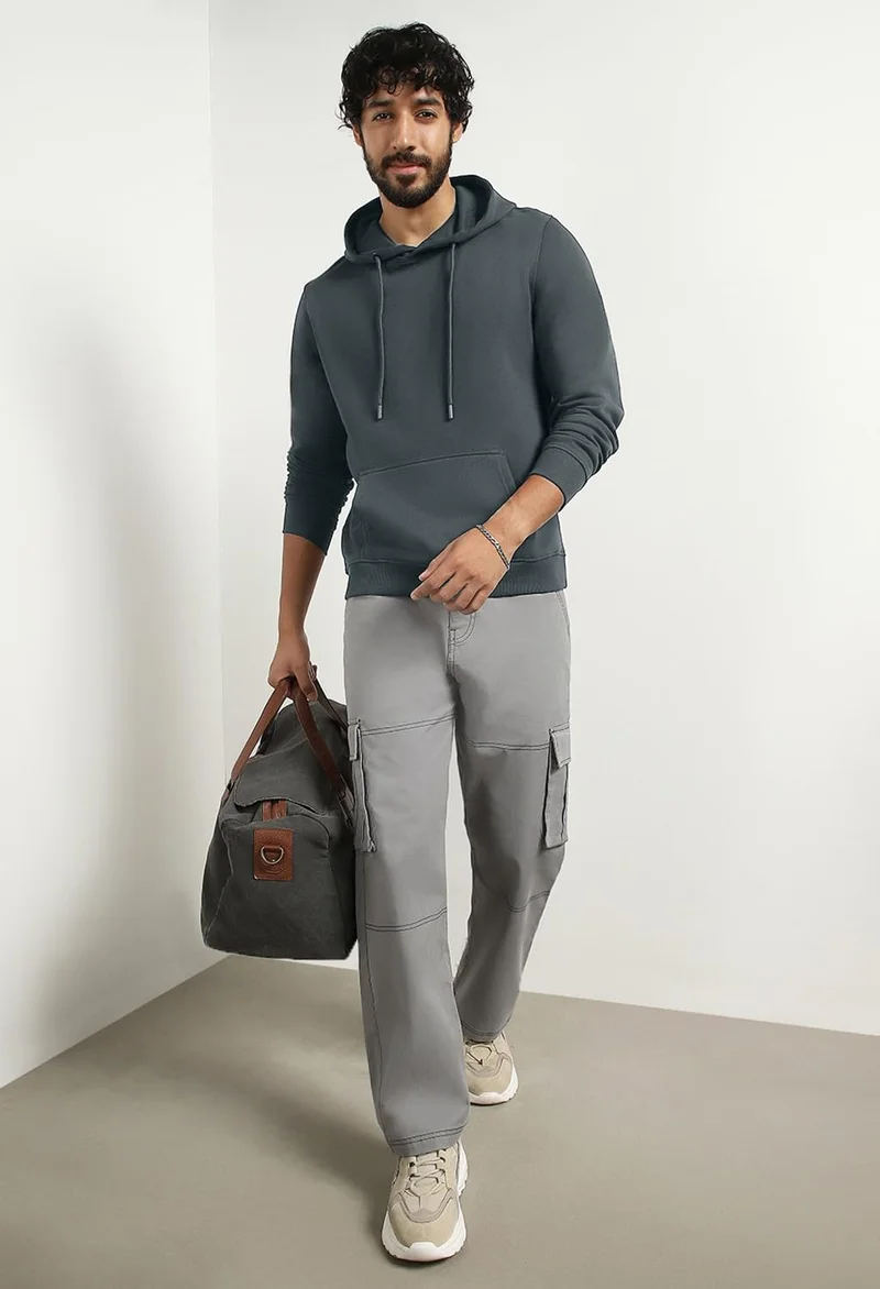 NOBERO Men's Cotton Hooded Sweatshirt in Grey