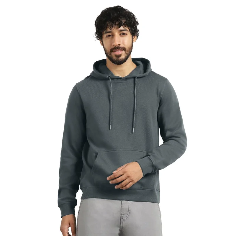 NOBERO Men's Cotton Hooded Sweatshirt in Grey