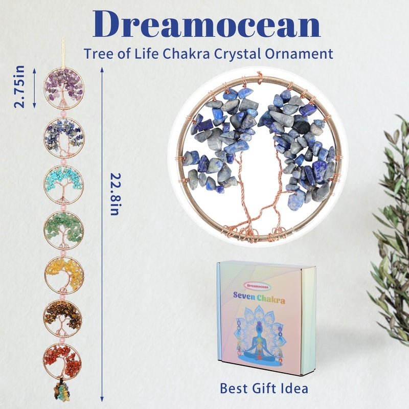 Dreamocean 7 Chakra Healing Crystals - Dreamocean Handmade Natural Stones Chakra Hanging Decor Crystal Tree of Life Ornament for Women Window Home Decor Yoga Meditation Gift for Christmas Birthday Housewarming - Image 2