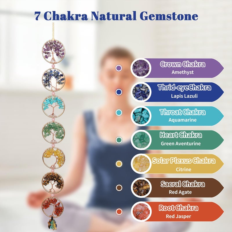 Dreamocean 7 Chakra Healing Crystals - Dreamocean Handmade Natural Stones Chakra Hanging Decor Crystal Tree of Life Ornament for Women Window Home Decor Yoga Meditation Gift for Christmas Birthday Housewarming - Image 3