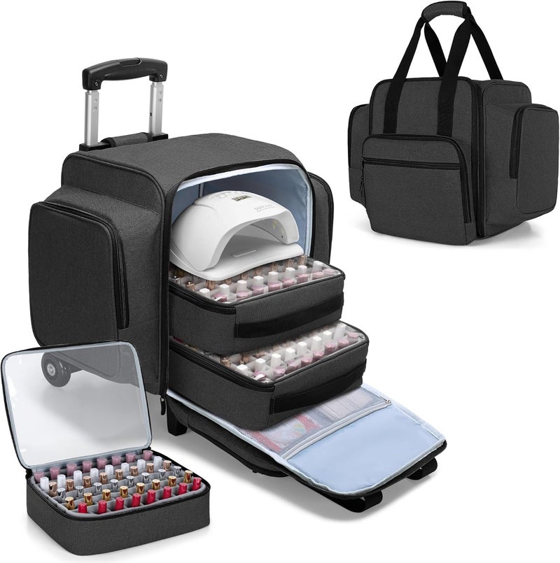 BAFASO BAFASO Rolling Nail Polish Organizer Holds 144 Bottles, Nail Polish Case with a Detachable Dolly and 3 Removable Cases (Patented Design), Black