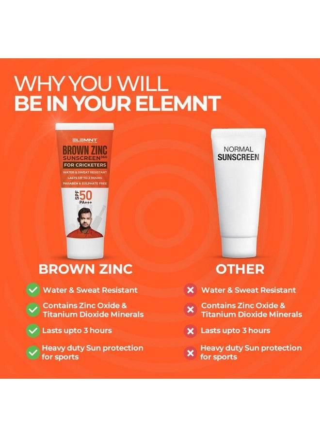 ELEMNT Brown Zinc Sunscreen | SPF 50 Zinc Suncream, Broad Spectrum PA+++ with Aloe Vera | Formulated For Heavy Sun Exposure | Water Resistant Sunscreen for Cricketers & Sports| Men & Women | 50+25 GM - Image 5