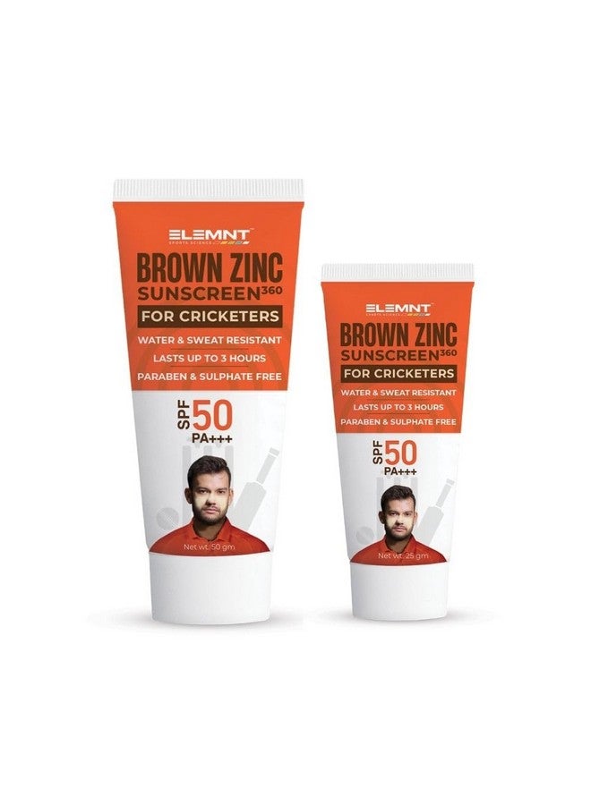 ELEMNT Brown Zinc Sunscreen | SPF 50 Zinc Suncream, Broad Spectrum PA+++ with Aloe Vera | Formulated For Heavy Sun Exposure | Water Resistant Sunscreen for Cricketers & Sports| Men & Women | 50+25 GM - Image 1