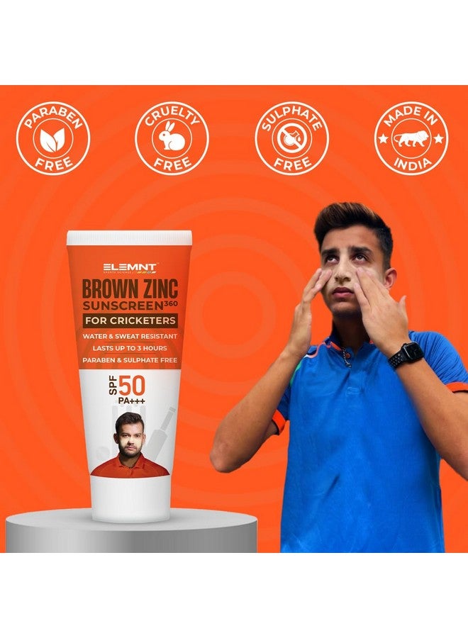 ELEMNT Brown Zinc Sunscreen | SPF 50 Zinc Suncream, Broad Spectrum PA+++ with Aloe Vera | Formulated For Heavy Sun Exposure | Water Resistant Sunscreen for Cricketers & Sports| Men & Women | 50+25 GM - Image 4