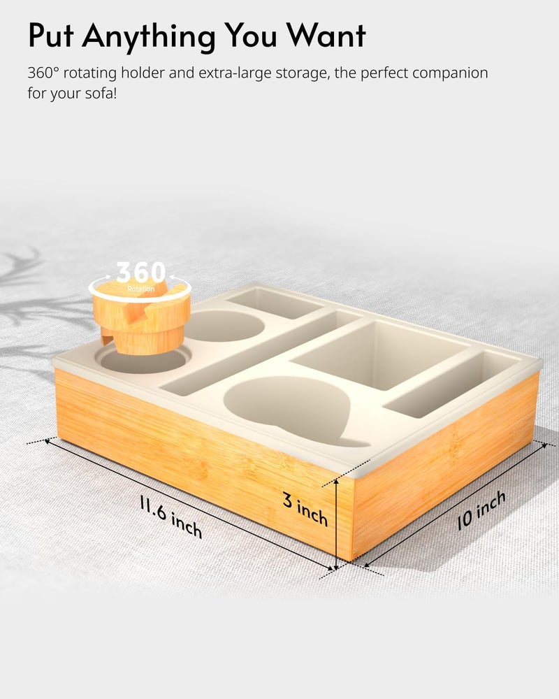 RGBDOT Couch Cup Holder Tray - Couch Organizer Caddy, Silicone Beach Caddy with Cup Holder, Sofa and Bed Drink Holder and Couch Tray Table for Snacks Beverage Remote (Beige) - Image 2