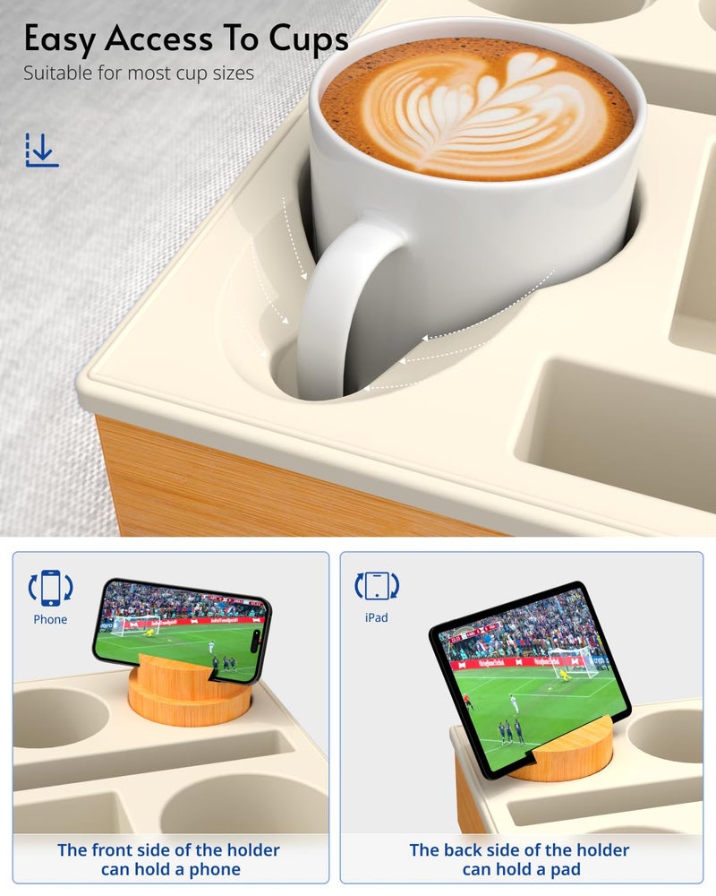 RGBDOT Couch Cup Holder Tray - Couch Organizer Caddy, Silicone Beach Caddy with Cup Holder, Sofa and Bed Drink Holder and Couch Tray Table for Snacks Beverage Remote (Beige) - Image 3