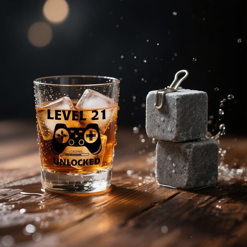 Ithmahco 21st Birthday Gifts for Him Her - Level 21 Unlocked - Birthday Shot Glass with Wooden Box - Cheers To 21 Years Old, Finally 21st Party Decoration - Turning 21 Bday Gift for Men Brother Friend - Image 3