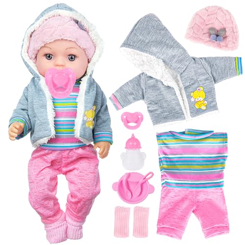 dollbie 12 Inch Realistic Baby Doll with Outfits Feeding Accessories Lifelike Baby Doll with Pacifier Bottle Feeding Set Ideal Gift for Toddler Girls Age 3 - Image 5