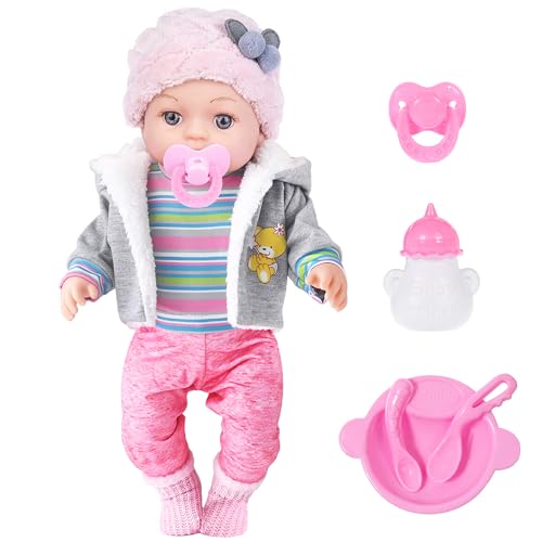 dollbie 12 Inch Realistic Baby Doll with Outfits Feeding Accessories Lifelike Baby Doll with Pacifier Bottle Feeding Set Ideal Gift for Toddler Girls Age 3 - Image 1