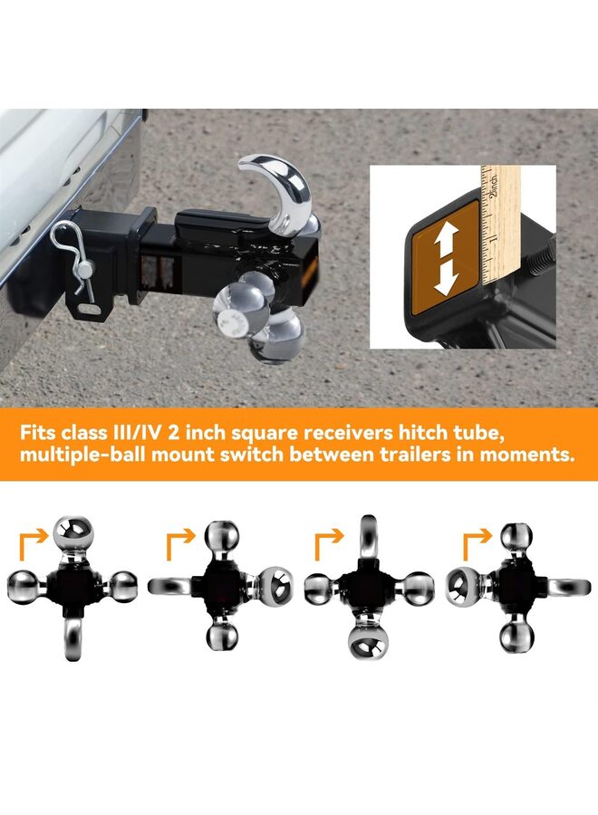 Trailer Hitch Tri-Ball Mount with Hook & Pin, Trailer Ball Size 1-7/8", 2" and 2-5/16", Fit 2 Inch Hitch Receiver, 2/3 in 1 Ball Truck Hitch, Tow Hitch - Image 2