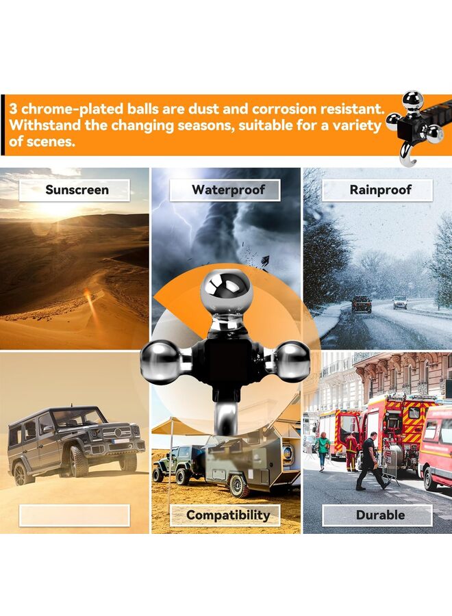 Trailer Hitch Tri-Ball Mount with Hook & Pin, Trailer Ball Size 1-7/8", 2" and 2-5/16", Fit 2 Inch Hitch Receiver, 2/3 in 1 Ball Truck Hitch, Tow Hitch - Image 3