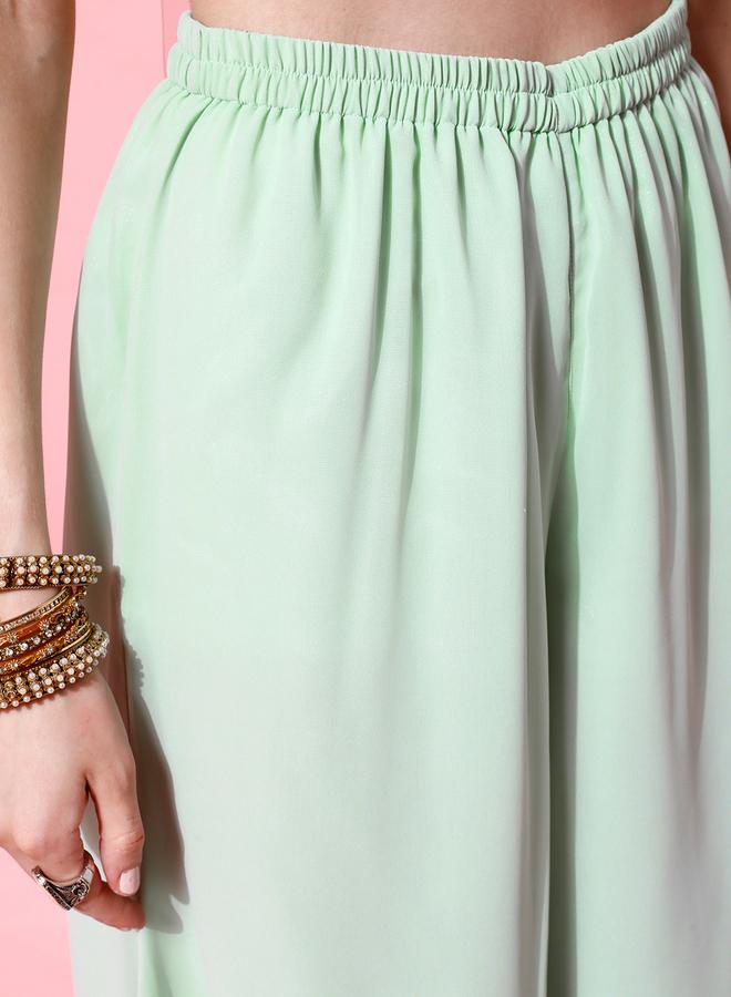 اندو ستريت طقم كورتا بالازو مطرز بالزهور باللون الأخضر مع تفاصيل خيوط من ستريت - Image 5