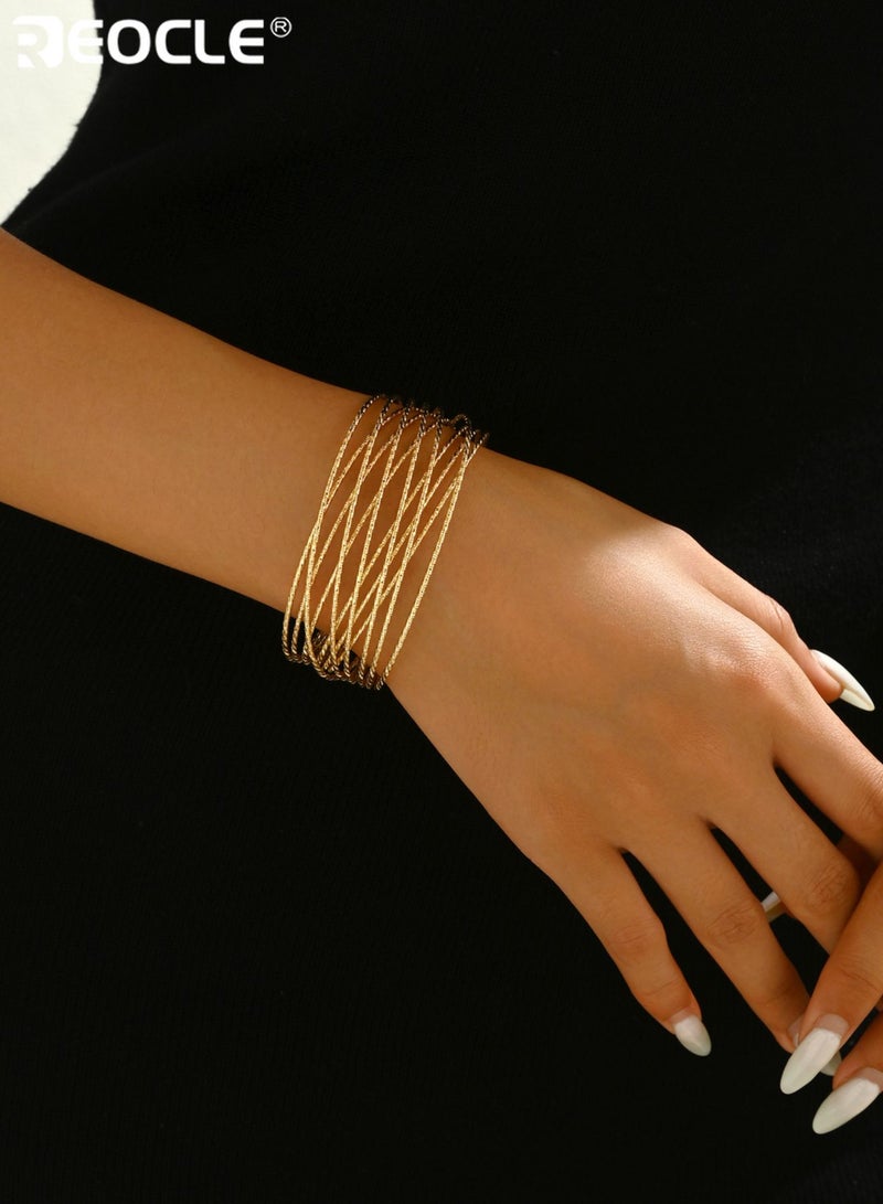 ريوكل سوار نسائي مفتوح متعدد الخيوط بتصميم سلكي مع لمسة نهائية منسوجة بدقة ومشبك مغناطيسي آمن للإغلاق إكسسوار متعدد الطبقات للتنسيق اليومي والنزهات غير الرسمية والمجموعات شبه الأنيقة - Image 4