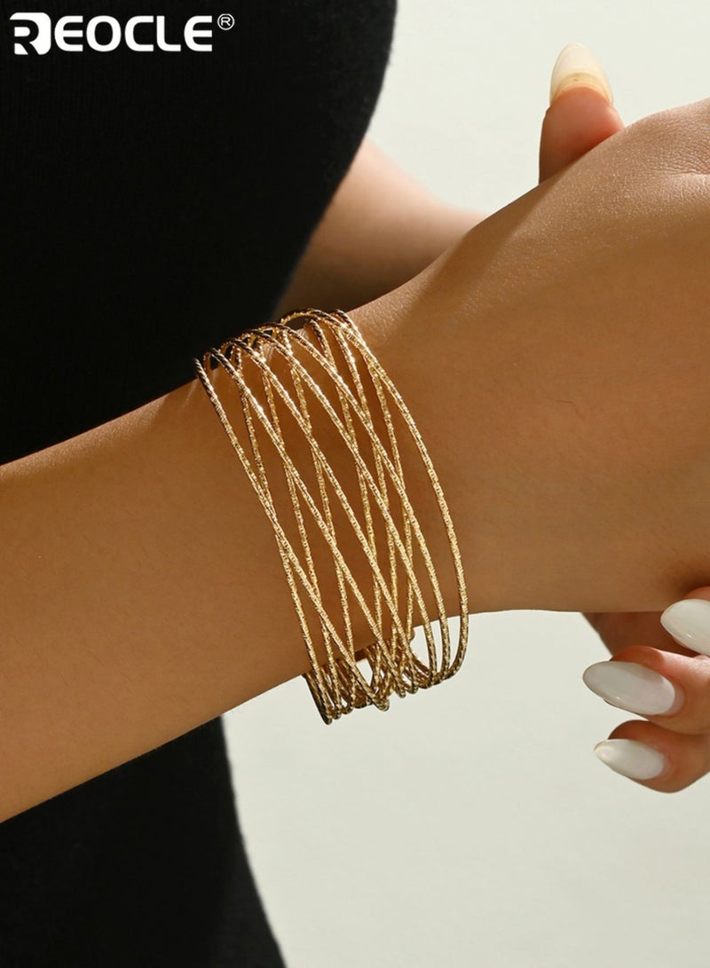 ريوكل سوار نسائي مفتوح متعدد الخيوط بتصميم سلكي مع لمسة نهائية منسوجة بدقة ومشبك مغناطيسي آمن للإغلاق إكسسوار متعدد الطبقات للتنسيق اليومي والنزهات غير الرسمية والمجموعات شبه الأنيقة - Image 5