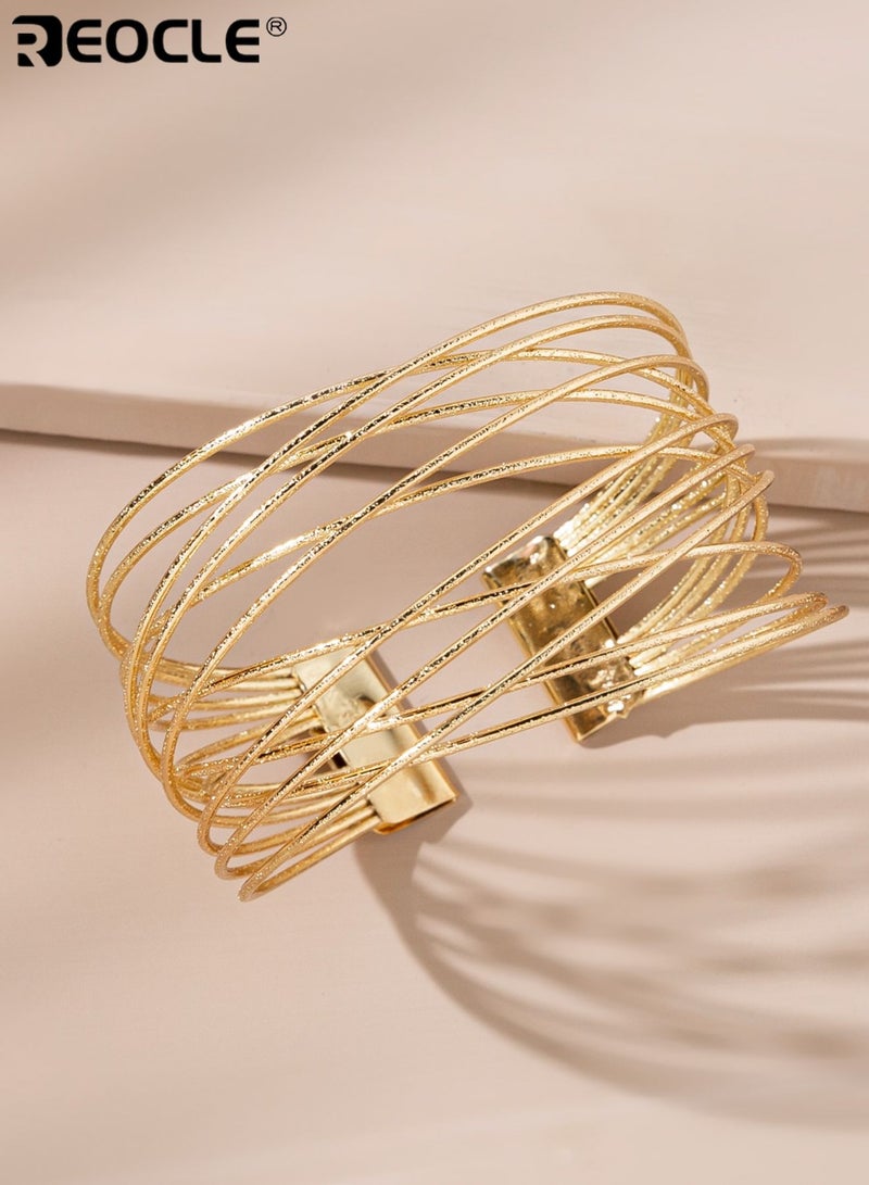ريوكل سوار نسائي مفتوح متعدد الخيوط بتصميم سلكي مع لمسة نهائية منسوجة بدقة ومشبك مغناطيسي آمن للإغلاق إكسسوار متعدد الطبقات للتنسيق اليومي والنزهات غير الرسمية والمجموعات شبه الأنيقة - Image 1