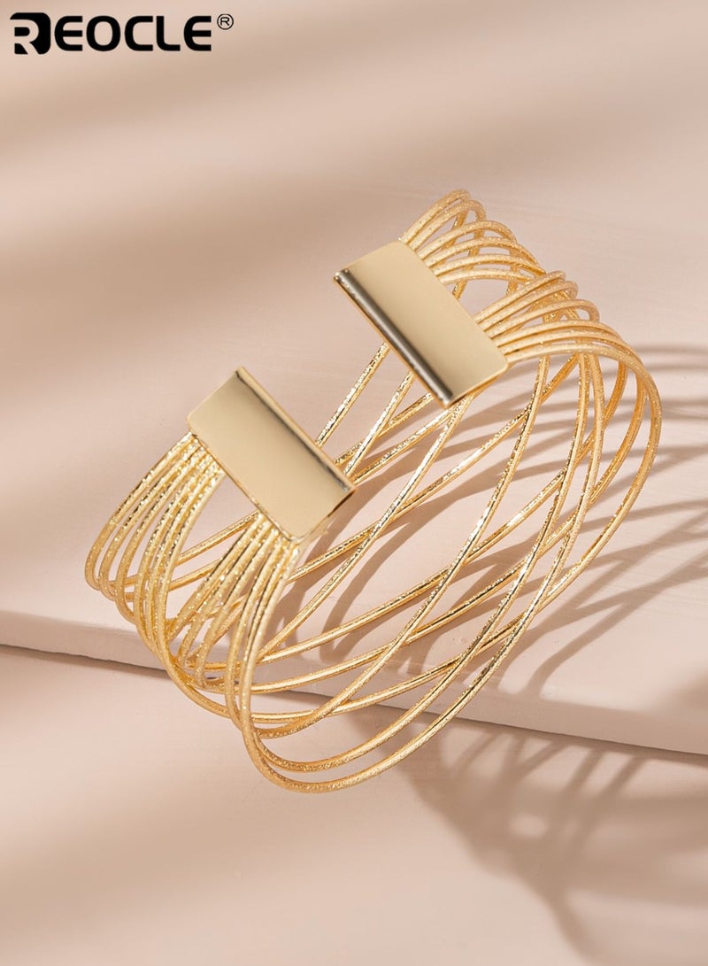 ريوكل سوار نسائي مفتوح متعدد الخيوط بتصميم سلكي مع لمسة نهائية منسوجة بدقة ومشبك مغناطيسي آمن للإغلاق إكسسوار متعدد الطبقات للتنسيق اليومي والنزهات غير الرسمية والمجموعات شبه الأنيقة - Image 3