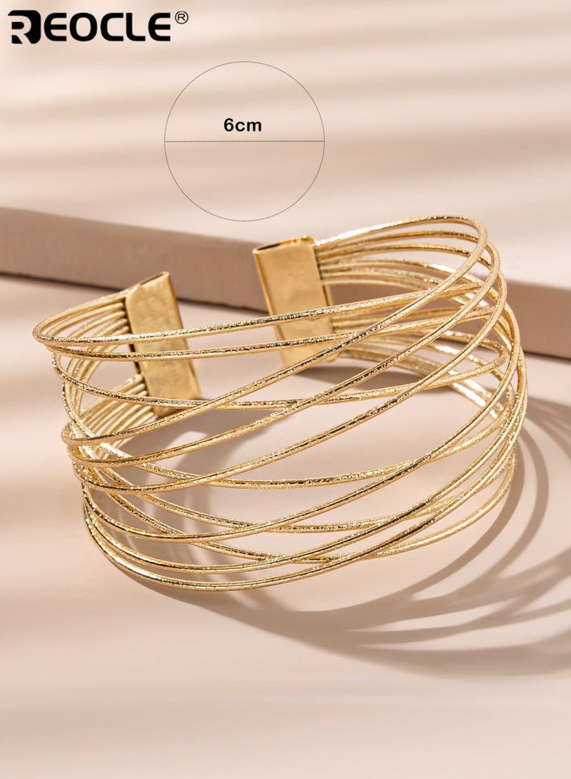 ريوكل سوار نسائي مفتوح متعدد الخيوط بتصميم سلكي مع لمسة نهائية منسوجة بدقة ومشبك مغناطيسي آمن للإغلاق إكسسوار متعدد الطبقات للتنسيق اليومي والنزهات غير الرسمية والمجموعات شبه الأنيقة - Image 2