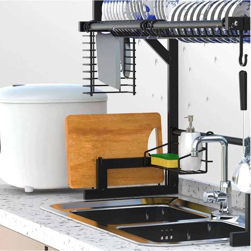 Lukzer Over The Sink Kitchen Storage Shelf Metal Dish Rack Organizer Basin Floor Drying Tableware Drain Space Saving Countertop Stand with L Shape Knife Holder (Black/52x85x28.5CM) - Image 3