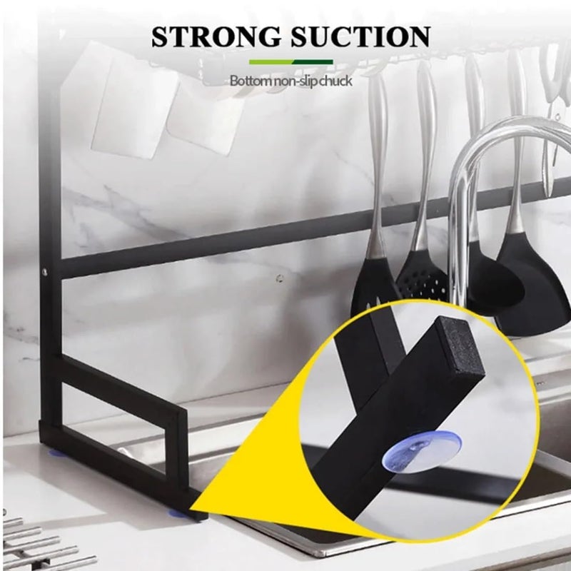 Lukzer Over The Sink Kitchen Storage Shelf Metal Dish Rack Organizer Basin Floor Drying Tableware Drain Space Saving Countertop Stand with L Shape Knife Holder (Black/52x85x28.5CM) - Image 5