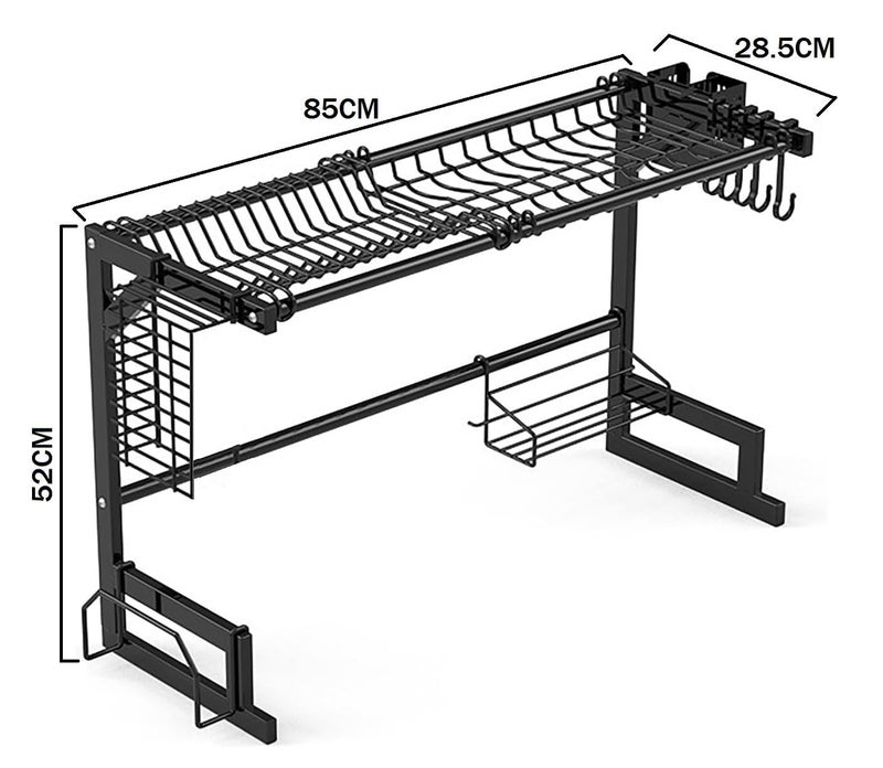 Lukzer Over The Sink Kitchen Storage Shelf Metal Dish Rack Organizer Basin Floor Drying Tableware Drain Space Saving Countertop Stand with L Shape Knife Holder (Black/52x85x28.5CM) - Image 2