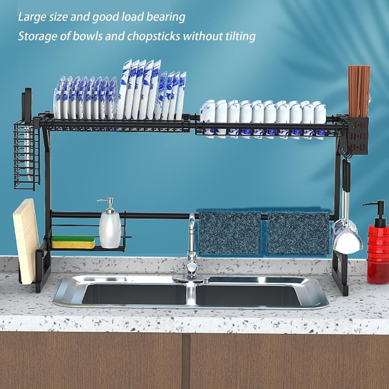 Lukzer Over The Sink Kitchen Storage Shelf Metal Dish Rack Organizer Basin Floor Drying Tableware Drain Space Saving Countertop Stand with L Shape Knife Holder (Black/52x85x28.5CM) - Image 4