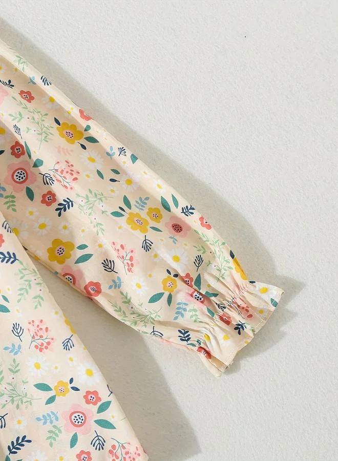Take Two Take Two Girls Beige Floral Peter Pan Collar Top
