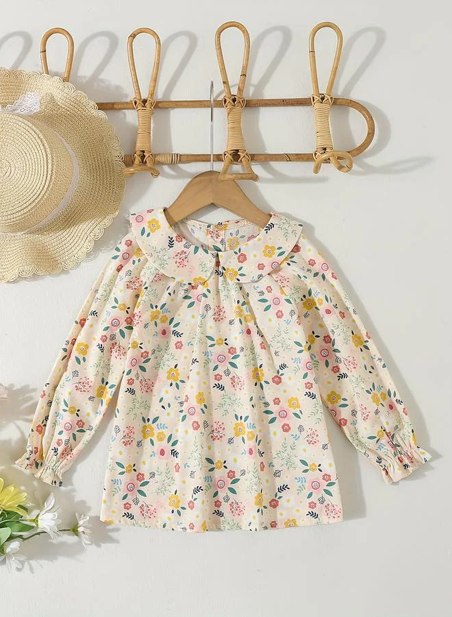 Take Two Take Two Girls Beige Floral Peter Pan Collar Top