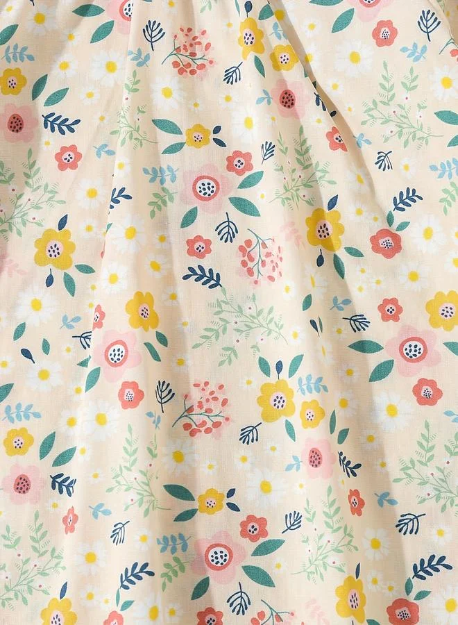 Take Two Take Two Girls Beige Floral Peter Pan Collar Top