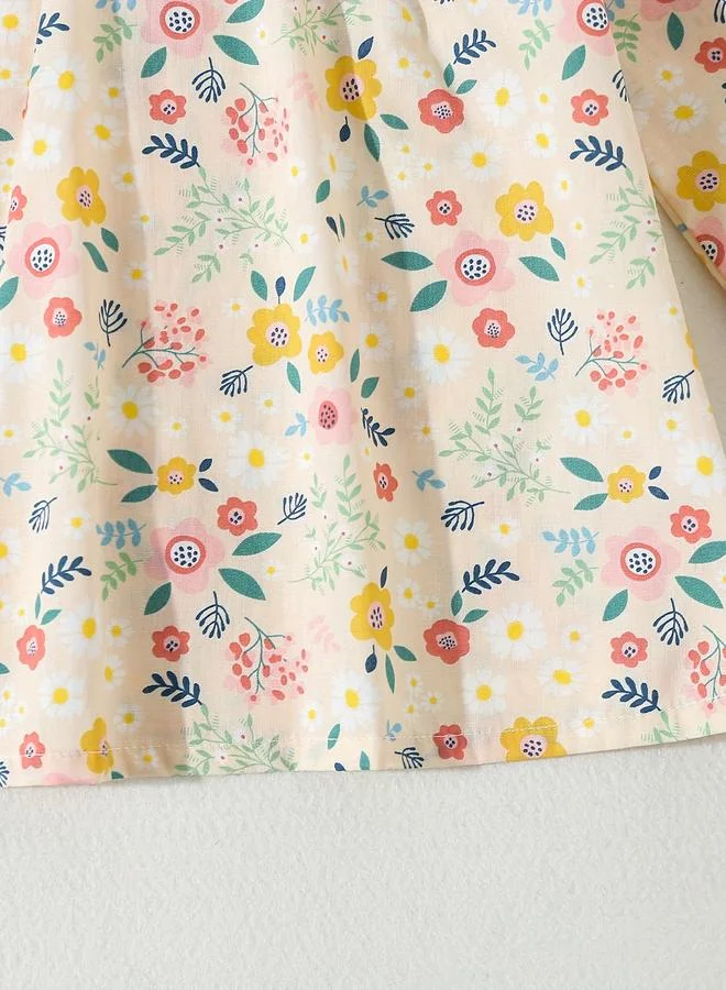 Take Two Take Two Girls Beige Floral Peter Pan Collar Top