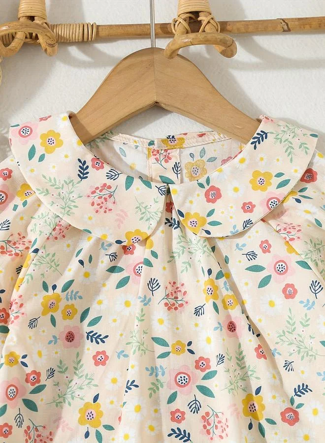 Take Two Take Two Girls Beige Floral Peter Pan Collar Top