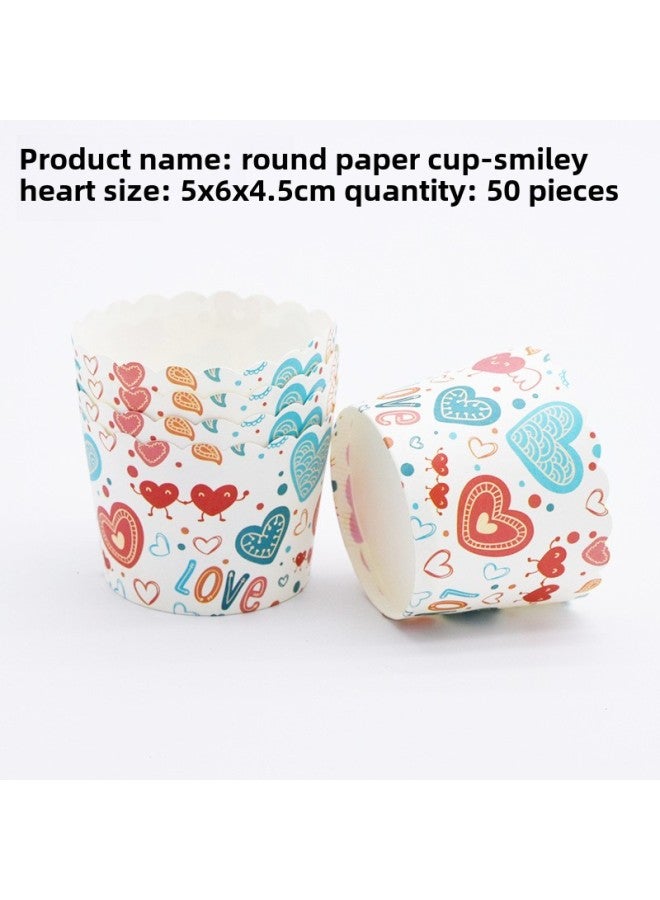 Cupcake Small Cupcake Cups Hokkaido Household Mafen Cup Qi Feng Cup High Temperature Resistant Baking Products-Specifications:5. Smiling Face Love - Image 1