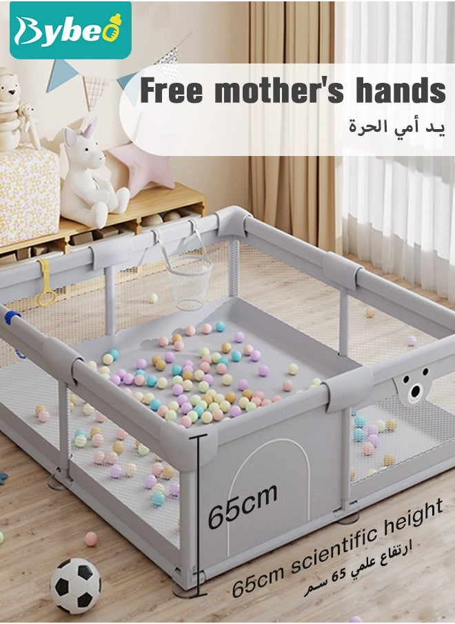 Bybeo Baby Playpen Fence with Playmat, Sturdy Playard for Toddler, Infant Indoor & Outdoor Kids Activity Center With 50 PCS Ocean Balls and 3 Toys, 150*150CM  - Image 2