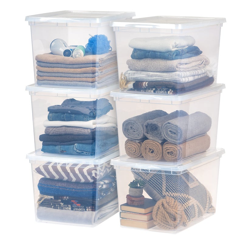 IRIS IRIS USA 6Pack Storage Bins with Lids 68 Quart Clear Stackable Containers Box Organize Shoes Closet Shelves Clothes Blankets Towels  BPAFree Plastic