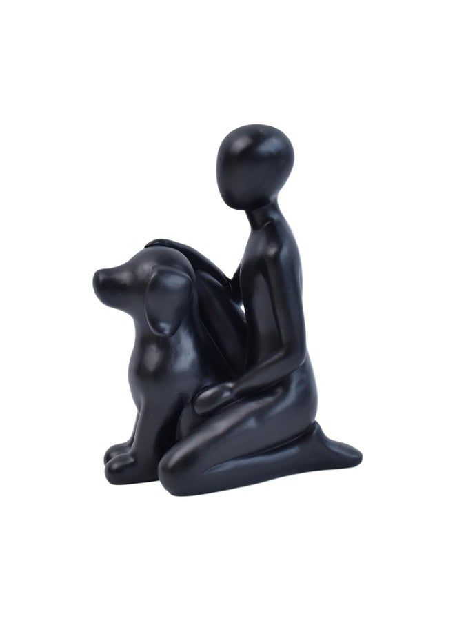 Modern Abstract Man and Dog Resin Statue, Black Decorative Memorial Figurine - Image 1