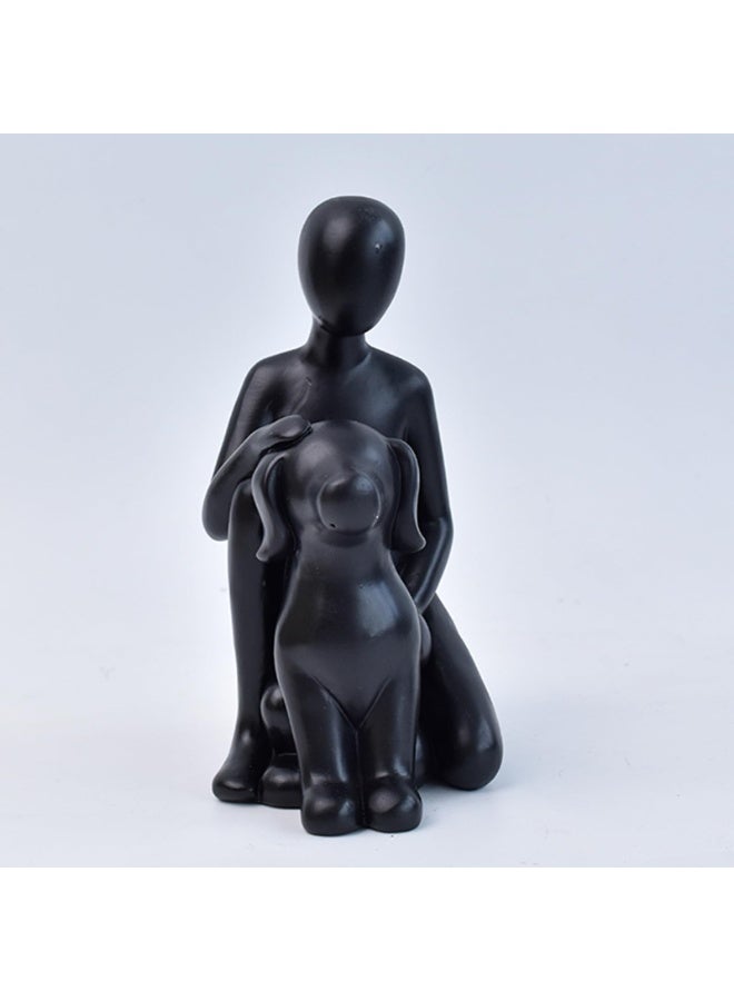Modern Abstract Man and Dog Resin Statue, Black Decorative Memorial Figurine - Image 3