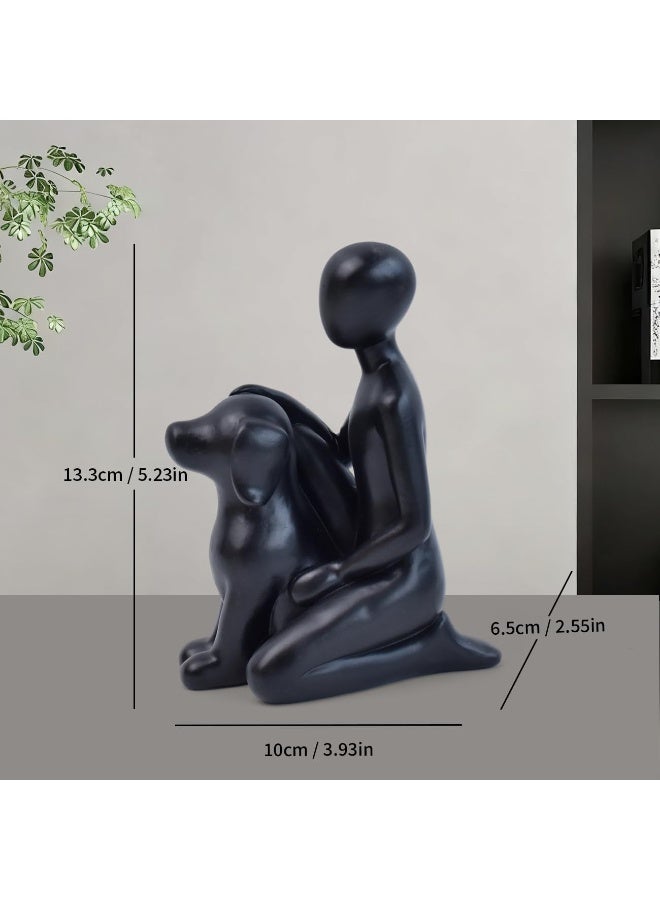 Modern Abstract Man and Dog Resin Statue, Black Decorative Memorial Figurine - Image 2