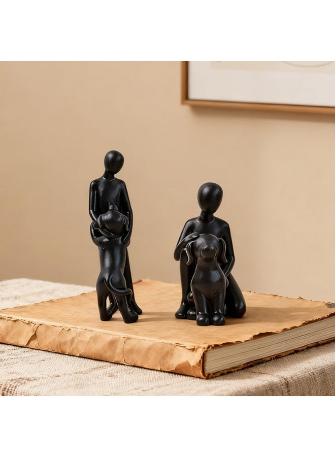 Modern Abstract Man and Dog Resin Statue, Black Decorative Memorial Figurine - Image 5