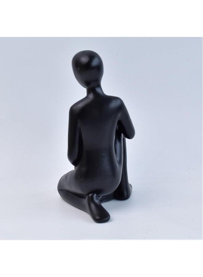 Modern Abstract Man and Dog Resin Statue, Black Decorative Memorial Figurine - Image 4