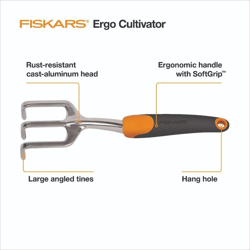Fiskars محراث إيرغو للحفر، تهوية التربة، وإزالة الأعشاب الضارة، أداة حديقة ثقيلة الوزن مع ثقب للتعليق - Image 1