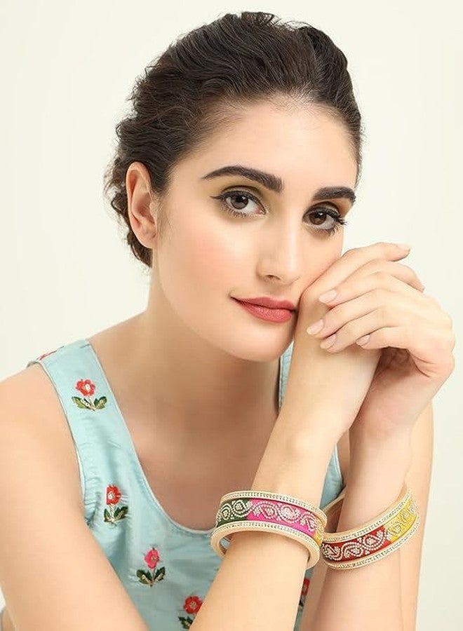 BANGLESKART Lac Kada Set For Women & Girls Featuring Zircon With Glitter Pattern And Shiny Finish Providing A Stylish And Elegant Look Fashionable Bangles For Wedding, Occasions- Set Of 6 Bangles Multi - Image 2