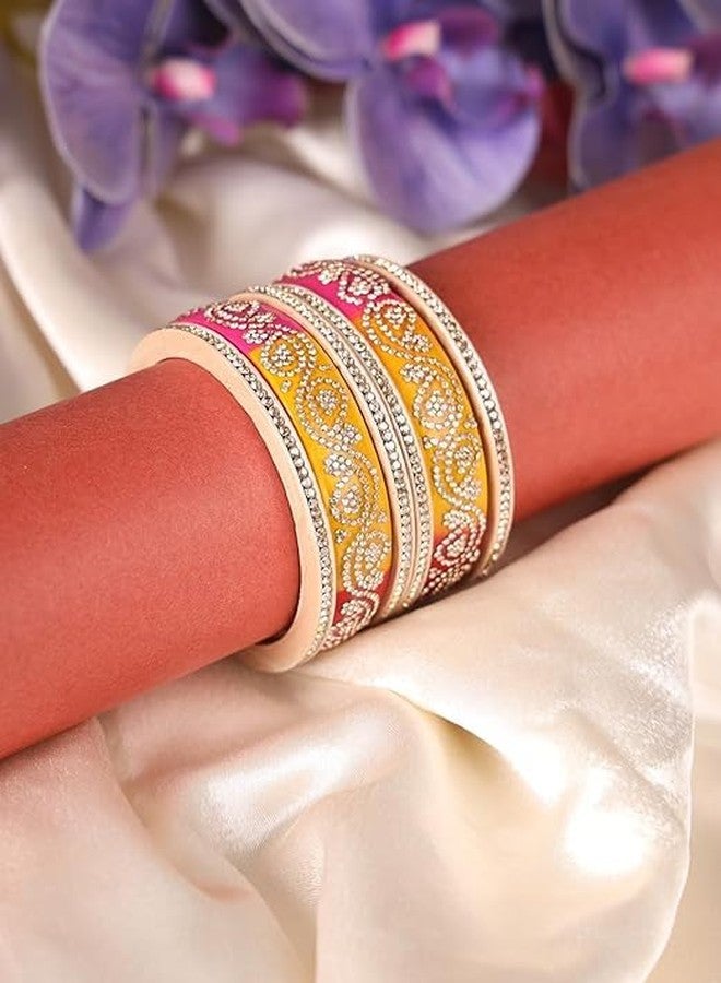 BANGLESKART Lac Kada Set For Women & Girls Featuring Zircon With Glitter Pattern And Shiny Finish Providing A Stylish And Elegant Look Fashionable Bangles For Wedding, Occasions- Set Of 6 Bangles Multi - Image 5