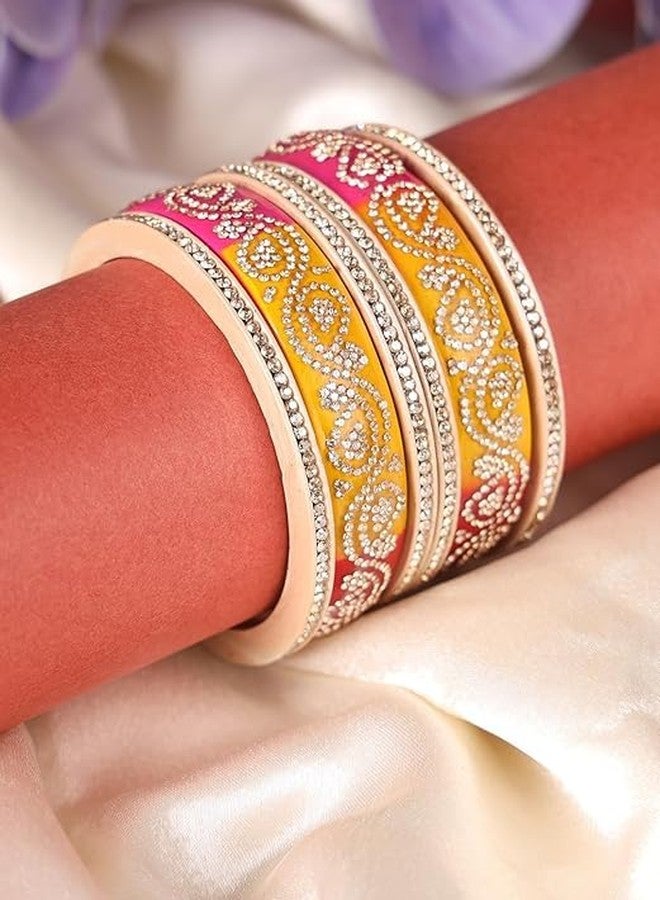 BANGLESKART Lac Kada Set For Women & Girls Featuring Zircon With Glitter Pattern And Shiny Finish Providing A Stylish And Elegant Look Fashionable Bangles For Wedding, Occasions- Set Of 6 Bangles Multi - Image 4