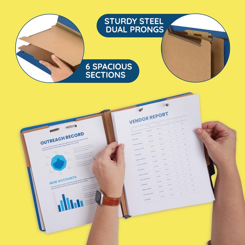 Blue Summit Supplies 10 Blue Classification Folders with Dividers - Employee Personnel File Folders â€“ 2'' Tyvek with Two Prong File Folders for Medical, Law Files - Pressboard Classification Folders 2 Dividers Letter Size - Image 4