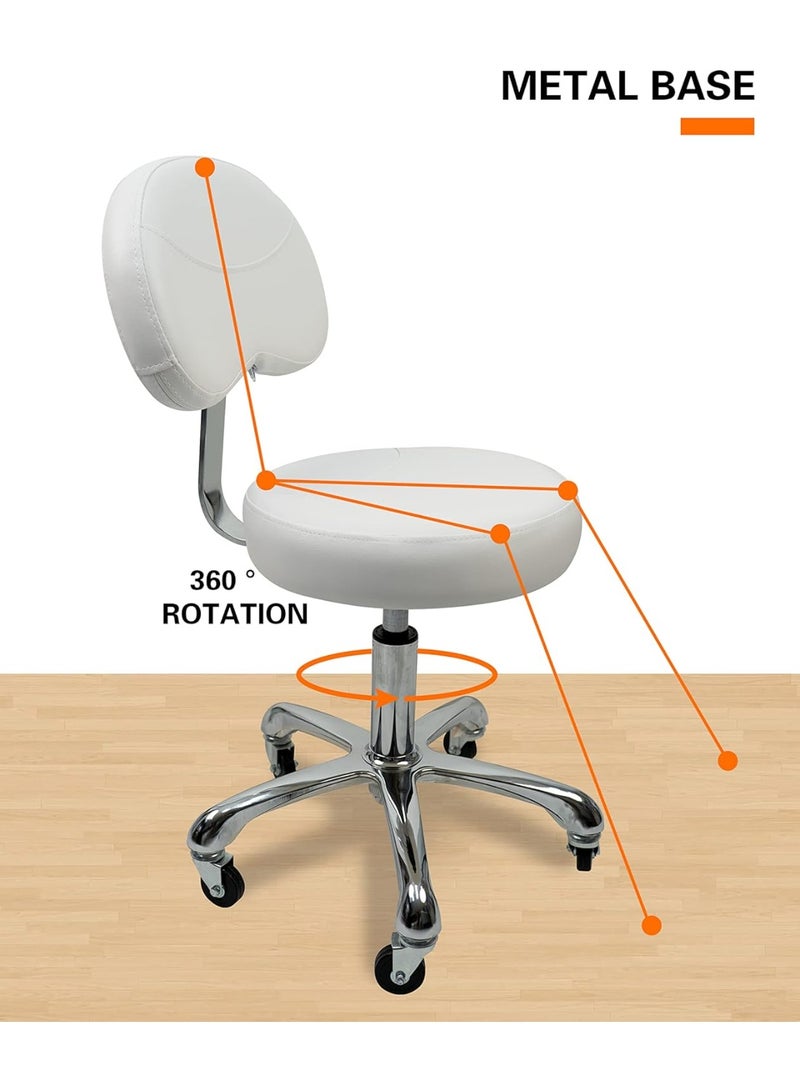 Meishida Adjustable Stool Chair with Backrest Swivel Seat Rolling Wheels for Studio Dental Office Salon and Counter Home Desk Chair (White)  - Image 2